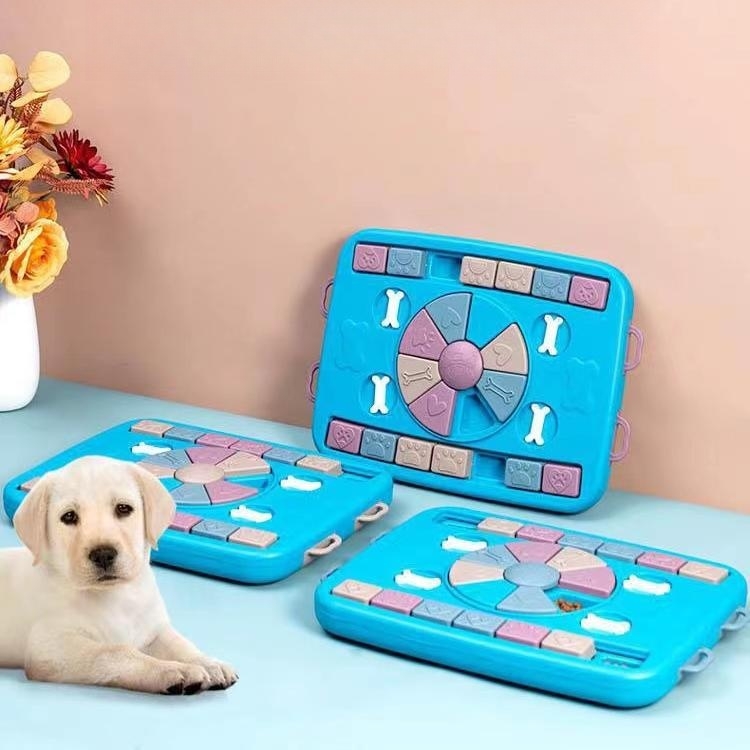 a dog and 3 puzzle feeder 